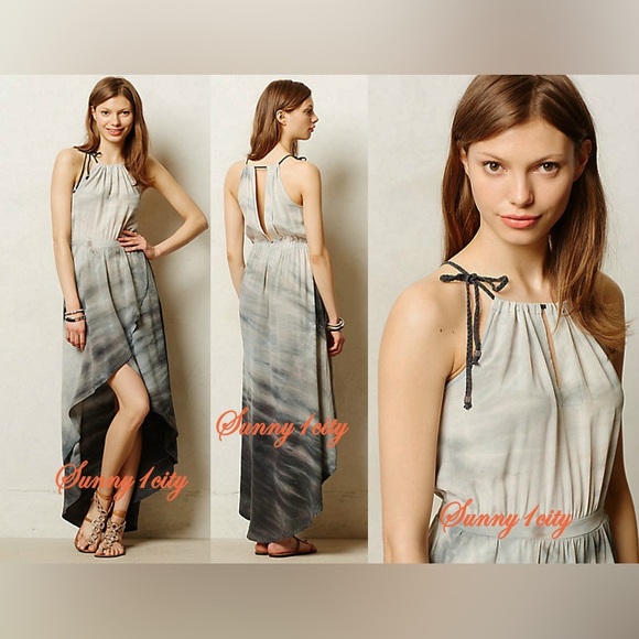 Anthropologie Dip-Dyed Tulip Silk Dress By Gyps 05, High-Low Adorable Size Small - Picture 11 of 13